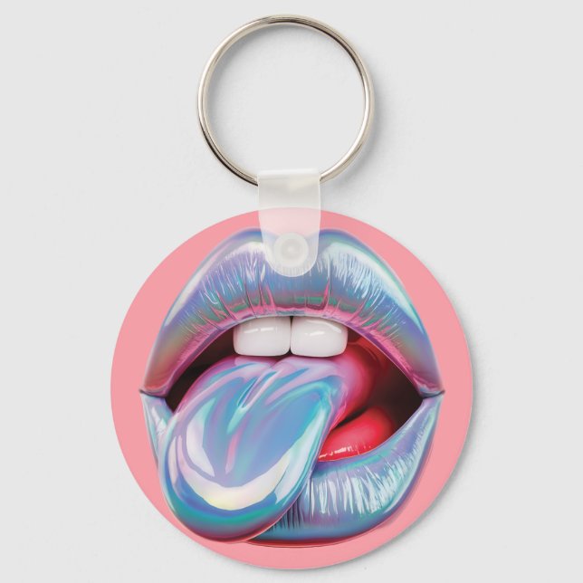 Holographic silver mouth key ring (Front)