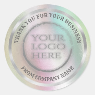 Holographic silver  thank you custom logo classic  classic round sticker