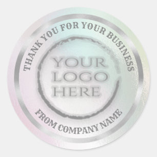 Holographic silver thank you custom logo classic round sticker