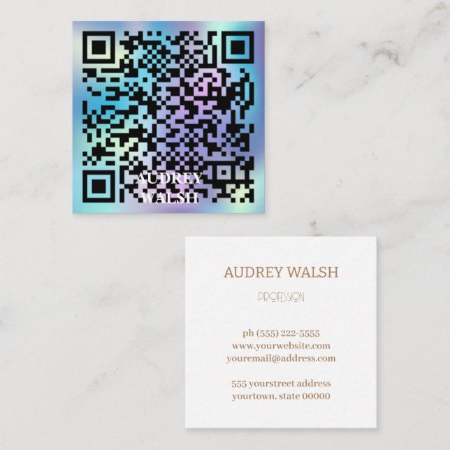 Holographic simply modern quar code square busines business card (Front/Back)