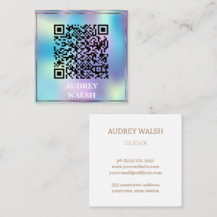 Holographic simply modern quar code square business card