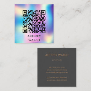 Holographic simply modern Quar code   Square Business Card