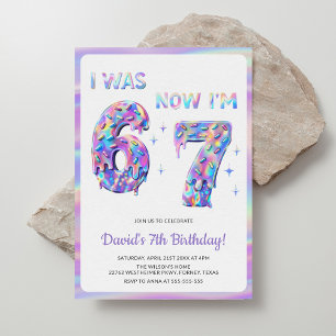 Holographic Six Seven Meme Funny 67 Kids Birthday Invitation