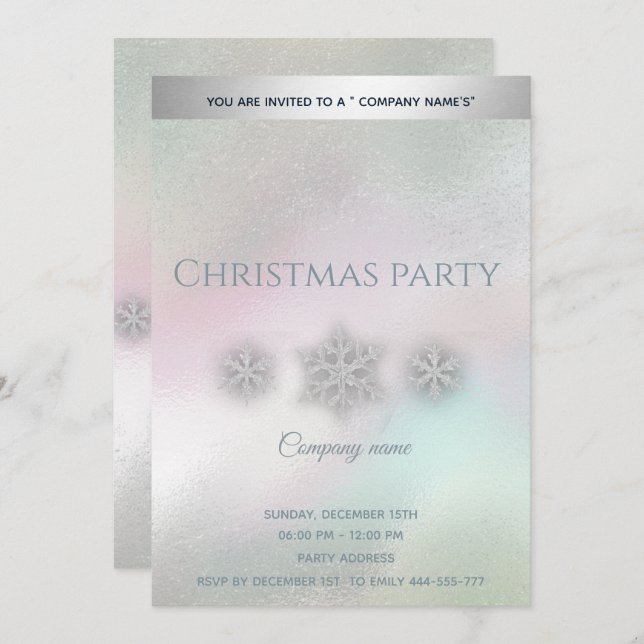 Holographic  snowflakes corporate Christmas party Invitation (Front/Back)