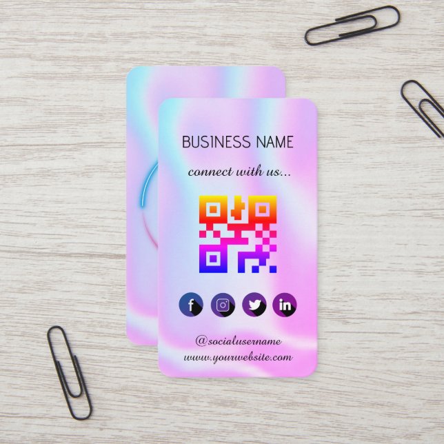 Holographic -Social Media QR Code  Business Card (Front/Back In Situ)