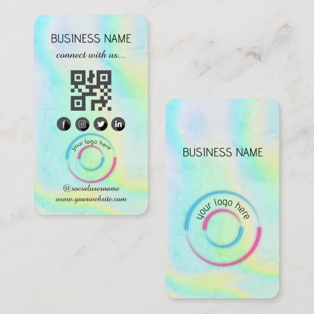 Holographic -Social Media QR Code  Business Card (Front/Back)