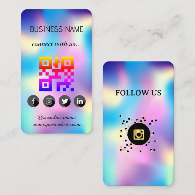 Holographic -Social Media QR Code  Business Card (Front/Back)
