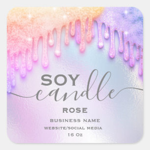 Holographic sparkle drips script soy candle label