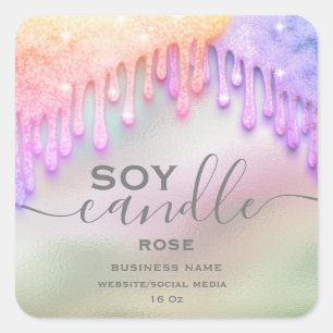 Holographic sparkle drips script soy candle label