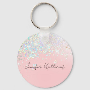 Holographic Sparkle Glitter Blush Pink Girly  Key Ring