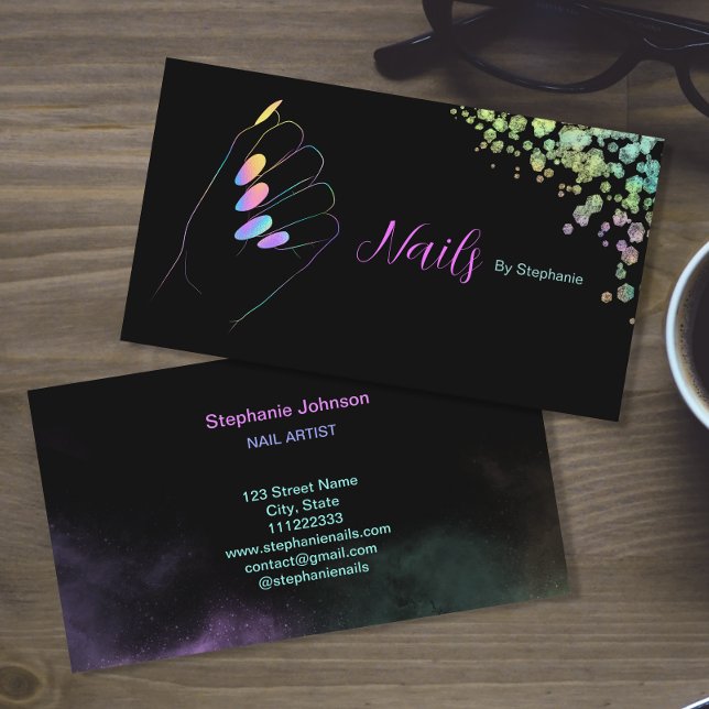 Holographic Sparkling Glitter Nail Art Manicure  Business Card (Creator Uploaded)