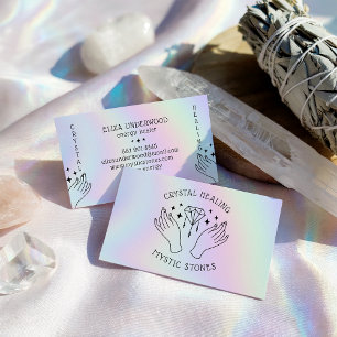 Holographic spiritual crystal healer mystic hands business card