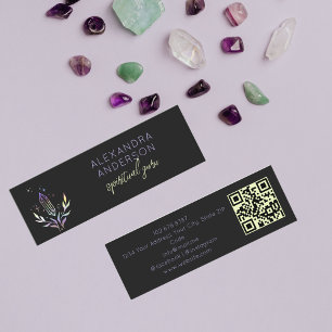 Holographic Spiritual Crystal Mystic Black QR Code Mini Business Card