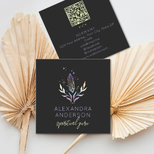 Holographic Spiritual Crystal Mystic Black QR Code Square Business Card