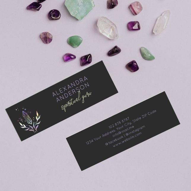 Holographic Spiritual Crystals Mystic Black Mini Business Card (Holographic Spiritual Crystals Mystic Black Mini Business Card)