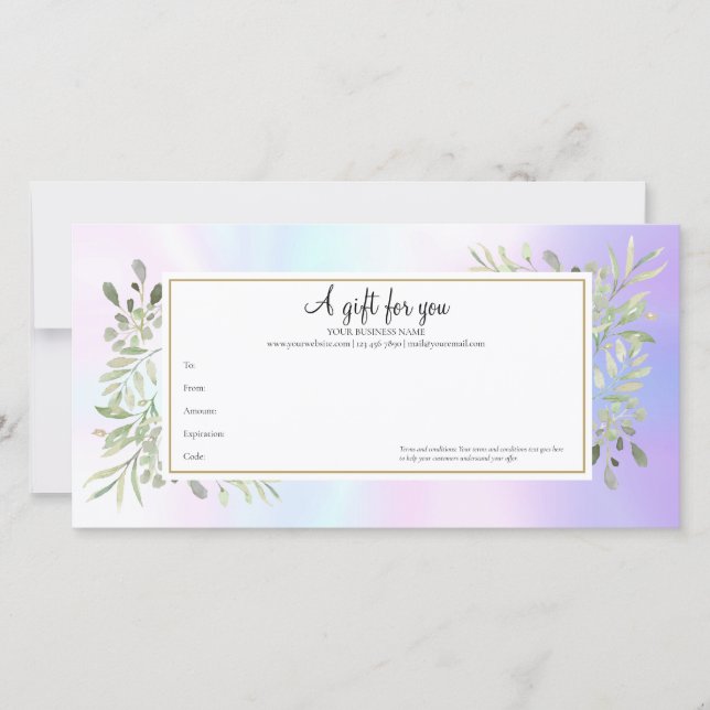 Holographic Spring Leaves Gift Certificate (Front)