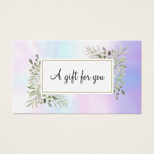 Holographic Spring Leaves Script Gift Certificate (Front)