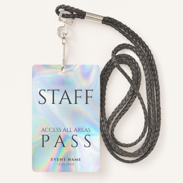 Holographic Staff All Access Pass Festival Event ID Badge (Back with Lanyard)
