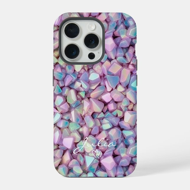 Holographic Stones Pattern Personalised iPhone Case (Back)