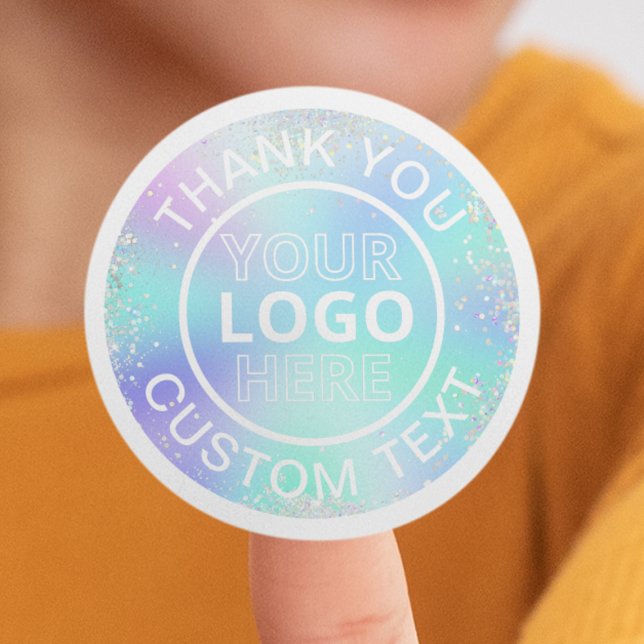 Holographic Style Glitter Business Logo Thank You  Classic Round Sticker (Holographic Style Glitter Business Logo Thank You Classic Round Sticker
)