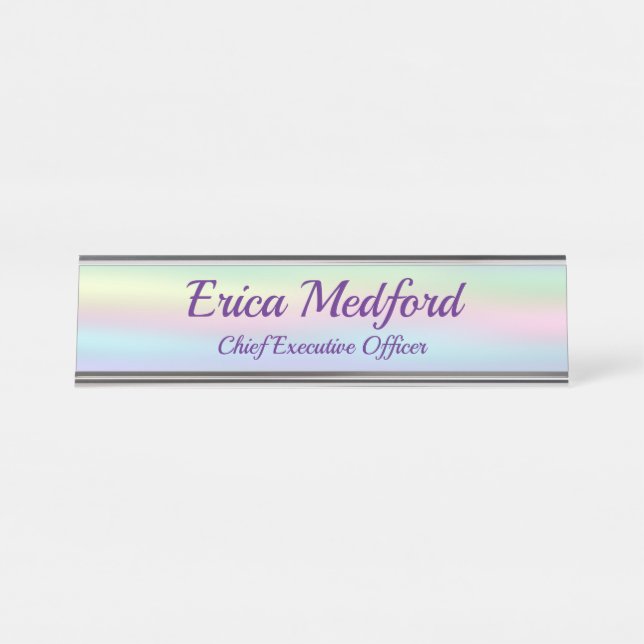 Holographic Style  Unicorn Colours Office Door Sig Desk Name Plate (Front)