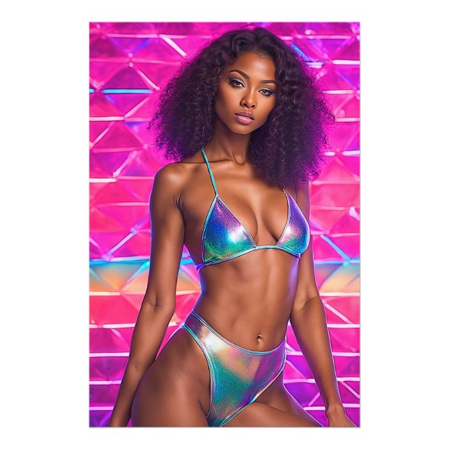 Holographic Swimsuit Model 1990s Style Photo Print (Front)