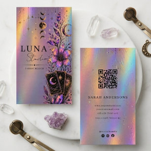 Holographic Tarot Reader Luxury Iridescent Mystic  Business Card