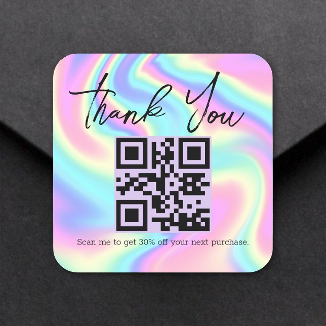 holographic thank you business qr code  square sticker (Creator Uploaded)