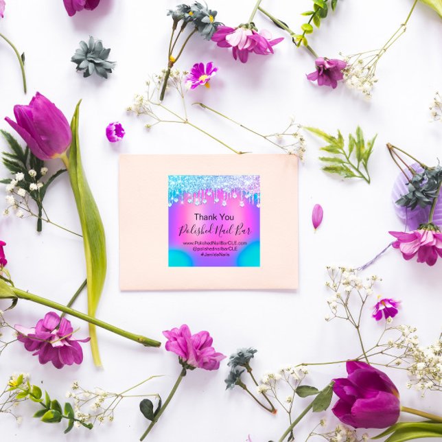 Holographic Thank You Diamond Drips Nail Blue Square Sticker (Creator Uploaded)