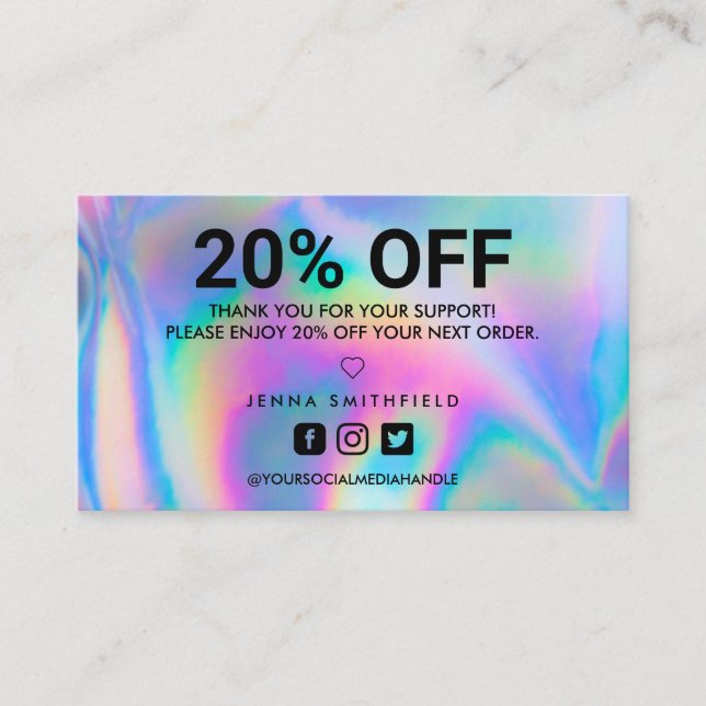 Holographic Trendy Salon Thank You Business Card (Front)