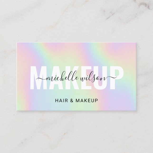 Holographic Typography Markup Artist Hair Salon Business Card (Front)