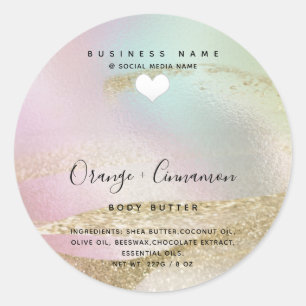 Holographic typography white heart Body butter C Classic Round Sticker
