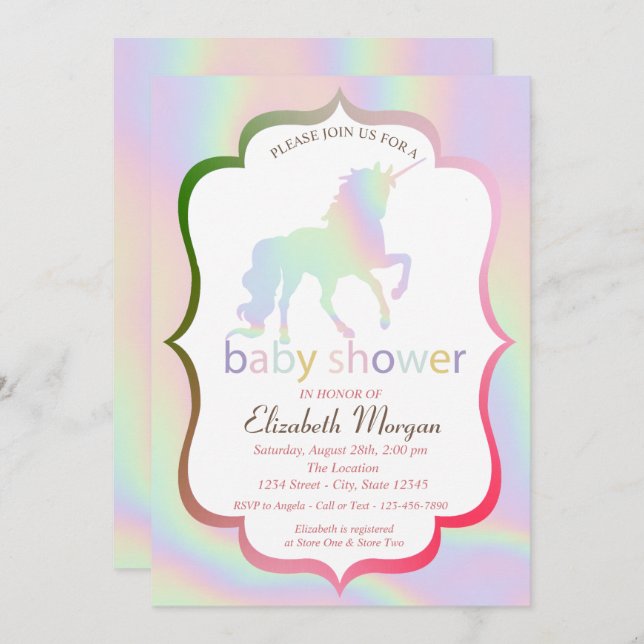 Holographic Unicorn Baby Shower Invitation (Front/Back)