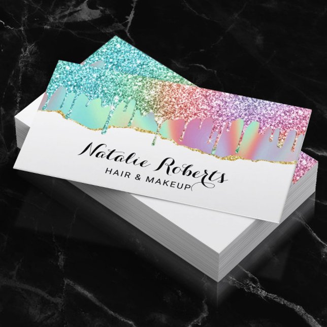 Holographic Unicorn Glitter Drips Beauty Salon #2 Business Card (Creator Uploaded)