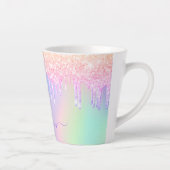 Holographic unicorn glitter drips rainbow name latte mug (Right)