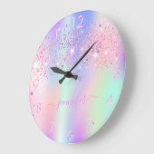Holographic unicorn glitter rainbow monogram large clock (Angle)