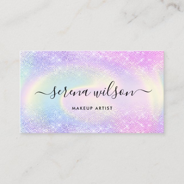 Holographic unicorn Glittering Holo makeup hair Business Card (Front)