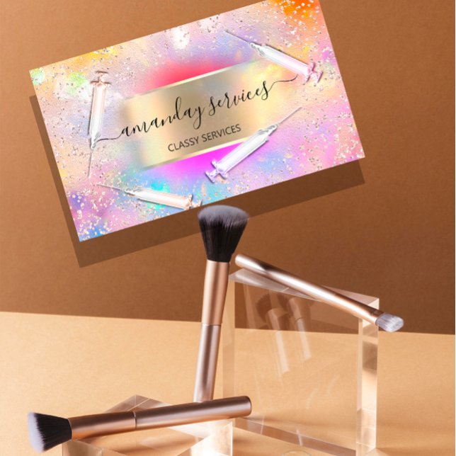 Holographic Unicorn Gold Syringe Botox B12 SPA Business Card (Holographic Unicorn Gold Syringe Botox B12 SPA Business Card)