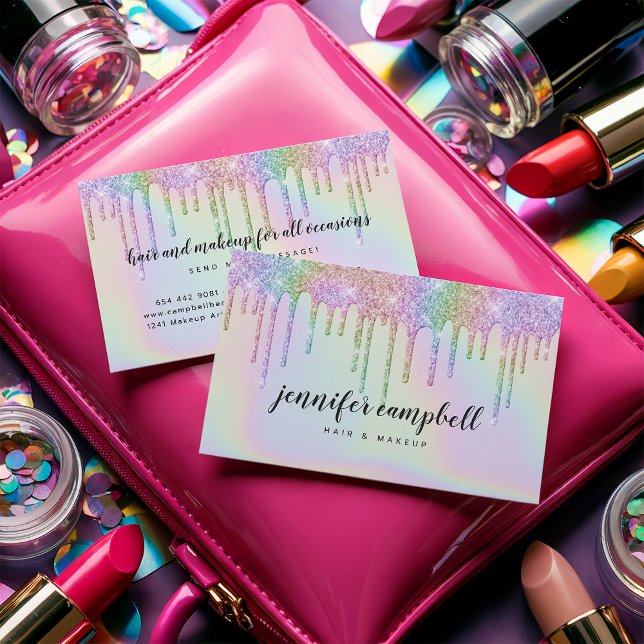 Holographic unicorn makeup hair glitter drips glam business card (Holographic unicorn makeup hair glitter drips glam)