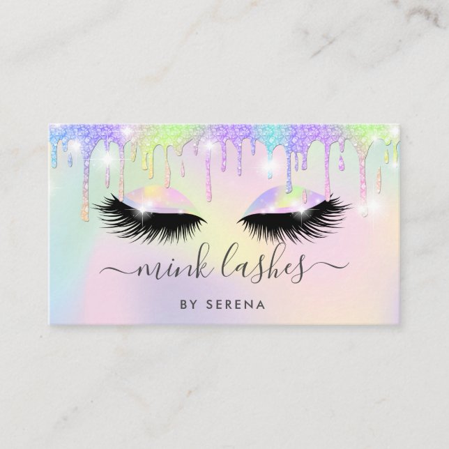Holographic unicorn makeup lashes glitter drips business card (Front)