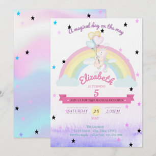 Holographic Unicorn,Rainbow Balloons Birthday Invitation