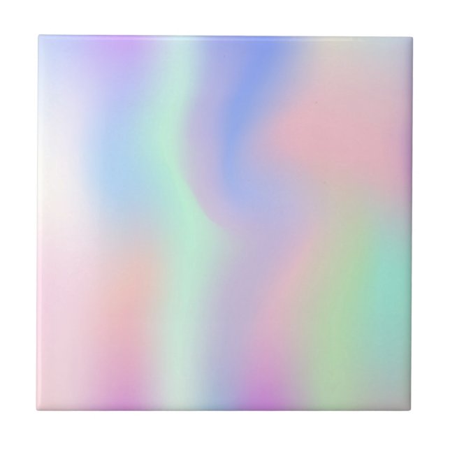 Holographic unicorn rainbow coloured pink green ceramic tile (Front)