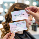 Holographic unicorn rainbow hair pink colour block business card<br><div class="desc">Holographic unicorn rainbow hair pink colour block</div>
