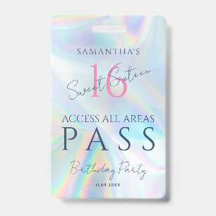 Holographic VIP Access 16th Birthday Invitation ID Badge