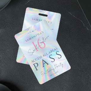 Holographic VIP Access 16th Birthday Invitation ID Badge