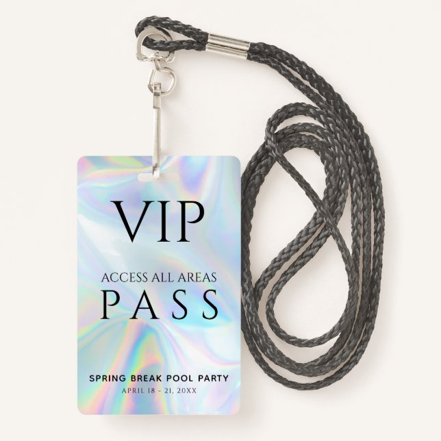 Holographic VIP All Access Pass Spring Break Party ID Badge (Front with Lanyard)