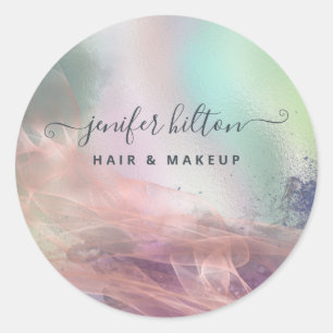 Holographic watercolor elegant abstract signature classic round sticker