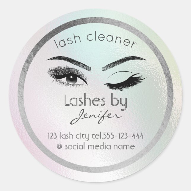 Holographic wink lash extension lash cleaner classic round sticker (Front)