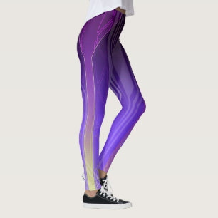Holographic Yellow and Purple Sci-Fi Panel Leggings