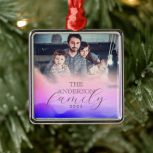 Holography Pink Purple Holography Photo Holiday Metal Ornament